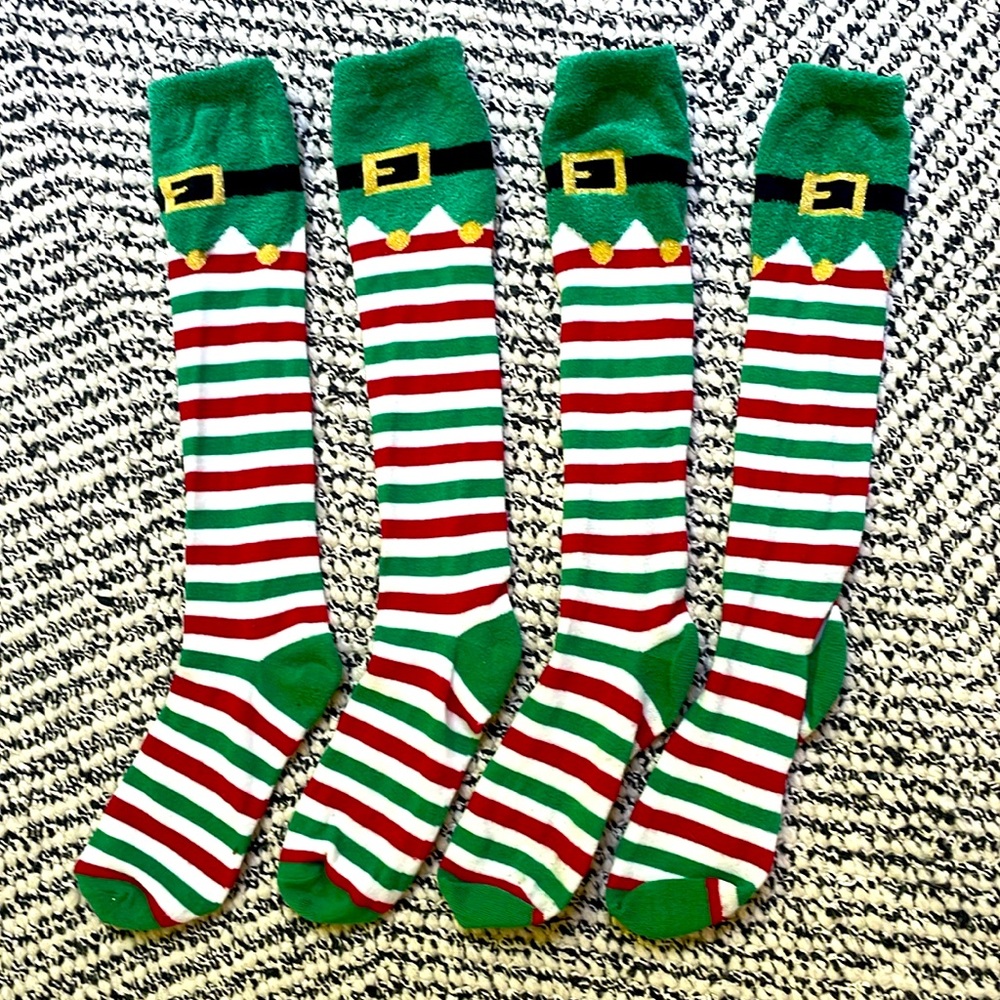 Enjoy these festive elf knee high socks!